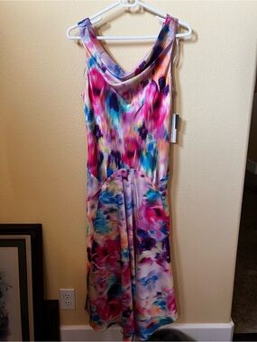 Floral Watercolor Sleeveless Dress - Pink Multi